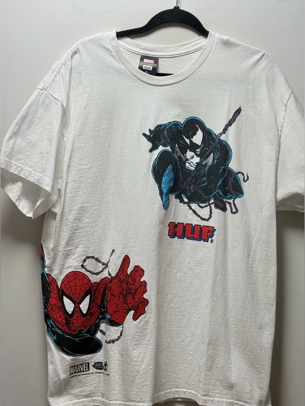 HUF x Marvel Spider-Man Face Off Mens Tee. Size XL